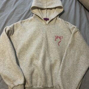 Edikted Light Gray Hoodie with Pink Bow Detail